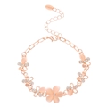 Rose gold flower bracelet with pink stones and sparkling crystals on white background - Five Large Flowers with Crystals (WG-1335)