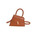 Brown vintage small square handbag with gold metal clasp and adjustable shoulder strap - Brown