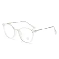 Transparent round frame anti-blue light glasses with thin gold metal temples - Transparent-Silver / Non-Prescription Blue Light Blocking
