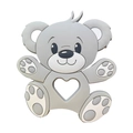 Gray bear-shaped silicone baby teether with heart cutout and soft white details - Raccoon Teether / Gray