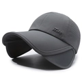 Chapeau de soleil gris à large bord avec rabats latéraux pour sport d'extérieur - Réglable / Gris