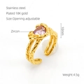 18K gold plated stainless steel ring featuring a 10mm pink heart cubic zirconia stone - Pink Heart Zirconia (694)