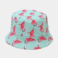 Détails de motifs flamants roses sur chapeau bob réversible vert menthe avec couture - M(56-58cm) / Rose bonbon