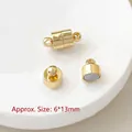 Detailansicht 6x13mm vergoldeter Magnetverschluss für Halsketten auf Steintablett - 8# 18k Kugel-Säulen-Magnetverschluss