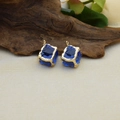 Blue crystal cube pendants with gold irregular frames for vintage jewelry DIY making - Sapphire Blue