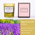 Sage and Sea Salt scented candle in green frosted glass with a pink gift box - Frosted Amber (Woody)