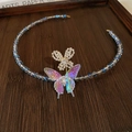 Elegante cerchietto con perline, farfalla viola cangiante e strass di cristallo - 44# Cerchietto-Cristallo Bianco-Blu