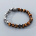 Ethnic Buddha head bracelet with silver flat chain and yellow tiger eye stone beads - Tiger Eye Metal Chain Patchwork Style (KB69728-BD)