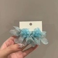 Light blue floral fabric stud earrings with silver needle posts for elegant style - Silver Earring Post Blue Gauze Petal Style (33#) / Blue