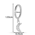 Silver G23 titanium hoop earring with zircon moon pendant and detailed size dimensions - Crescent Moon Pendant (T2547-5# Silver)