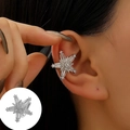 Star-shaped silver ear cuff with zircon stones, non-pierced earring style for women - White K - Bright Star Design (X284)