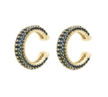 Gold-plated C-shaped ear cuffs set with micro-paved blue crystals for non-pierced ears - Gold Plated - Royal Blue Zirconia