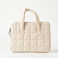 Sac à main beige matelassé pour ordinateur avec motif de carreaux et poignées. - S / Vert olive