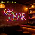 Rainbow LED BAR neon sign with cocktail glass for pub wall decor, size 57x26cm - Battery and USB Powered / Colorful