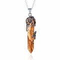 Vintage picture jasper hexagonal pendant with silver flower and butterfly detail - Jasper