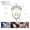 Detailed size chart for bridal rhinestone tiara necklace and earrings set dimensions - Gold SET-J046G
