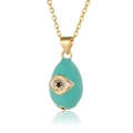 Gold-tone evil eye necklace with turquoise teardrop pendant and micro-set zircon accents - Lake Blue
