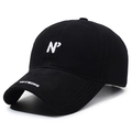 Classic black cotton baseball cap with white NP embroidery and side lettering detail - Black