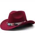 Western burgundy wool felt cowboy hat with turquoise beaded ribbon band decoration - 07 Wine Red
