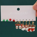 Festive Christmas earring set featuring reindeer snowman and stocking charms on card - 44 Bell (5 Pairs Set)