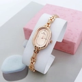 Elegant rose gold oval quartz watch for women with a delicate metallic chain band - Rose Gold