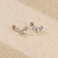 S925 sterling silver opal stud earrings with zirconia and screw back ball closure - 925 Silver / Platinum (White Opal)