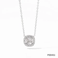 Silver stainless steel necklace with a square cushion-cut zircon pendant and halo setting - Silver Square Transparent Gemstone Style (PDD431)