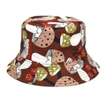 Brown bucket hat featuring colorful all-over mushroom patterns and foldable sun protection design - M (56-58cm) / Brown Dense Mushroom (20#)
