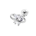 Pendiente de plata con circonita de corazón y anillo orbital con cierre de tornillo - Planeta Corazón (A486-1#) / Blanco (Pieza Única)