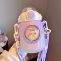 Purple children's insulated water bottle with pop-up lid, cute doll and carry strap - 700ml / Purple