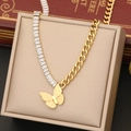 Collana a farfalla dorata con zirconi e catena a doppio stile su scatola portagioie - Collana (Stile 1)