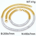Gold and silver Cuban chain jewelry set with square crystal zircons, necklace and bracelet - Style C Gold + Steel (Bracelet)