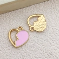 Pink enamel heart charm and gold metal pendant for DIY jewelry accessories making - Pink Half-faced Heart Pendant (11885)