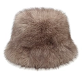 Dettaglio di un cappello a secchiello in peluche kaki scuro con texture di lana spessa - M (56-58cm) / Caffè chiaro