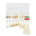 Set of 9 gold-tone earrings featuring purple crystal hearts, daisies and tassels - 9 Pairs Set / Colorful
