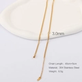 Golden 304 stainless steel necklace 3mm chain width on white display plate - Gold Small Cuban Chain