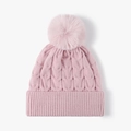 Pink cable knit beanie for women with a large matching pompom and ribbed cuff detail - Pink(24B082)