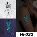 Glow-in-the-dark blue butterfly and moon phase tattoo stickers in design Hi-022 - Hi-022 (Moon & Butterfly)