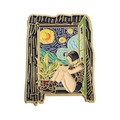 Cartoon Matilda pin featuring Van Gogh Starry Night sky in creative enamel brooch style - Starry Window Sill Girl (xz9460)