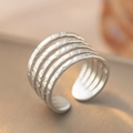 Adjustable silver multilayer tiered ring with unique hammered metal texture finish - 5-Layer Hammered / Silver