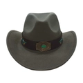 Gray felt western cowboy hat featuring green floral embroidery and emerald gemstone buckle - Grey (Green/Silver Embroidery)