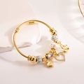 Gold adjustable charm bracelet with pearls, crystal beads, and heart swan pendants - Heart Pearl