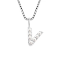 Elegant silver titanium steel box chain necklace with a pearl-inlaid letter V pendant - V-Steel Color