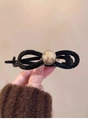 Macro detail of a black bow hair claw clip with a silver metallic sphere accent - Round Bead Twist Clip / 11cm / Bright Black
