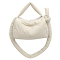 Borsa tote minimalista in nylon panna con imbottitura morbida e tracolla con nodo - Bianco