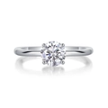 Close-up of a brilliant round diamond ring with refined four-prong setting in S925 silver - US 7 / Classic Round Four-Prong Plain Band Style (R13086)