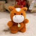 Plush donkey keychain toy with soft brown fur and a green decorative accessory - Horse / 15CM