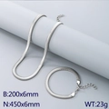 Minimalist silver stainless steel flat snake chain necklace and bracelet jewelry set - 6mm Set (KS221633-GC)