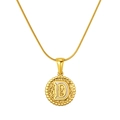 Gold tone stainless steel round necklace featuring a hammered texture with letter D - Gold-Letter D (Snake Chain)