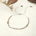 Handmade bohemian friendship bracelet with purple seed beads and gold accents - Grey Rope/Light Purple Gem/Purple Gold Bead(BR0402)